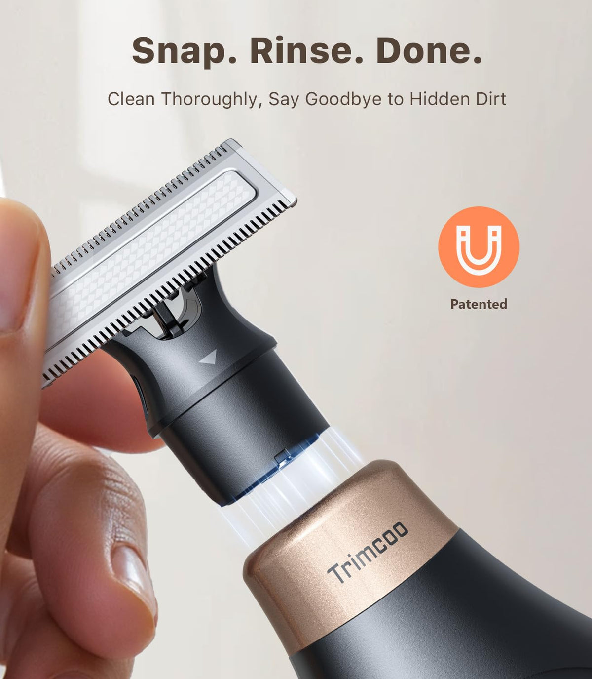 Trimcoo connected to USB‑C cable indicating fast recharge convenience