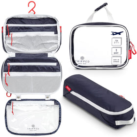 TRIPPED front view of navy ripstop 3-piece kit showing neat packing benefit