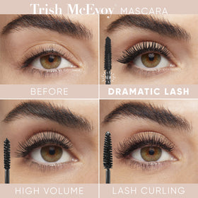 Trish McEvoy mascara applied to lashes demonstrating lifted, fanned look