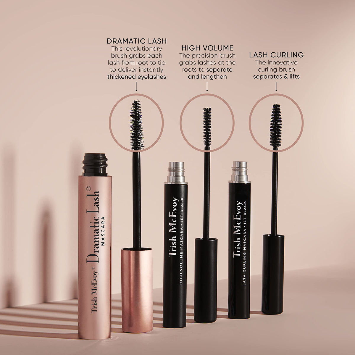 Trish McEvoy mascara next to ruler showing compact travel-friendly size