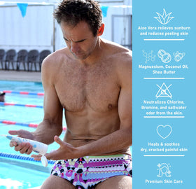 TRISWIM being applied to arm demonstrating quick absorption and soothing benefit