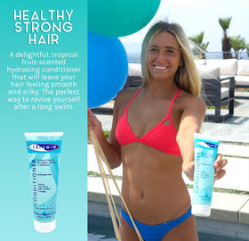 TRISWIM conditioner applied to wet hair restoring moisture and detangling