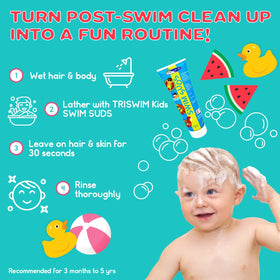 TRISWIM gentle foam texture close-up delivering chlorine-removal benefit