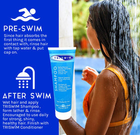 TRISWIM lather on hair demonstrating effective chlorine removal