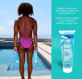 TRISWIM poolside lifestyle bottle conveying fresh scent and post-swim recovery