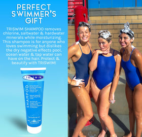 TRISWIM bottle in hand showing size and travel-friendly convenience