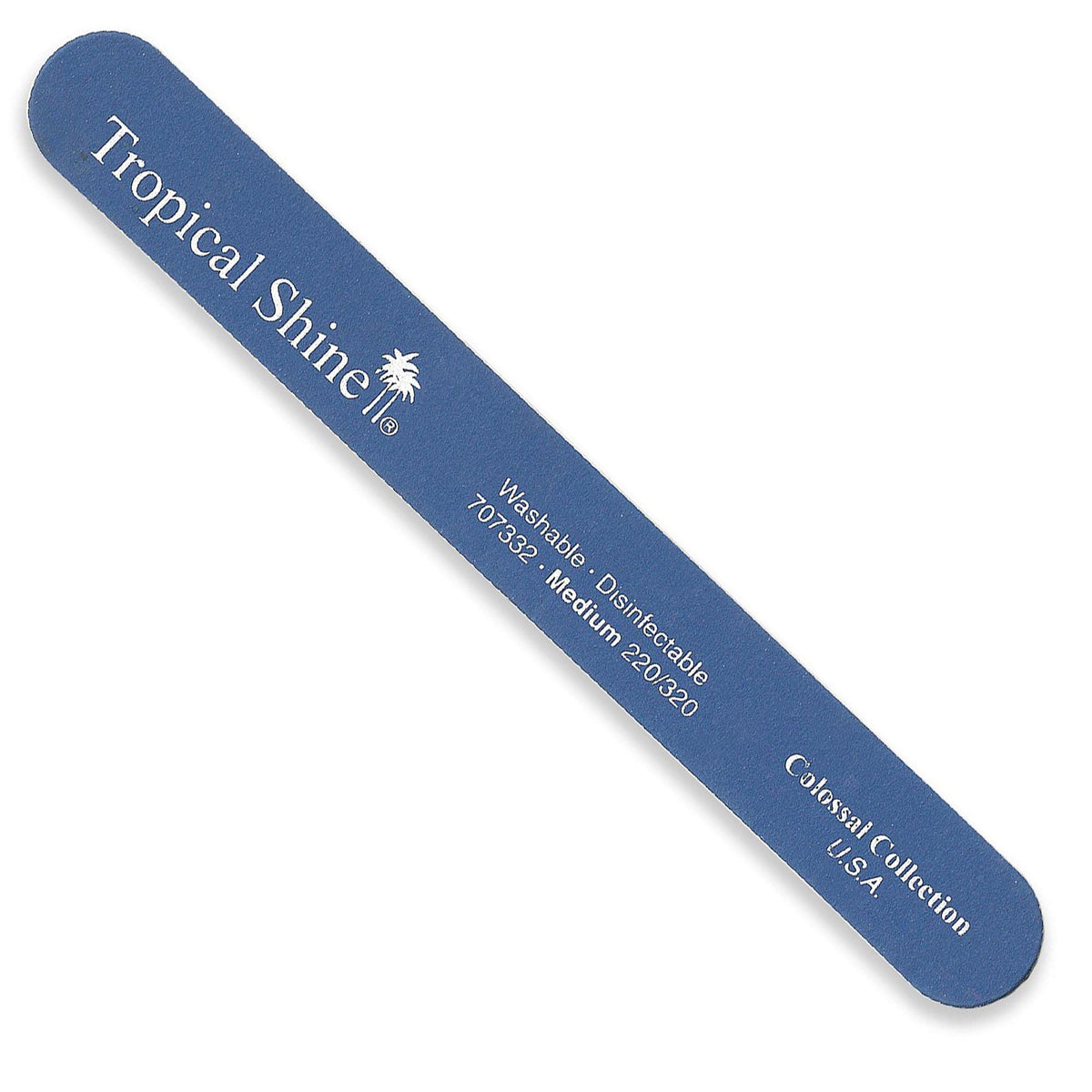 Tropical Shine blue nail file front view showing grip and dual-grit benefit