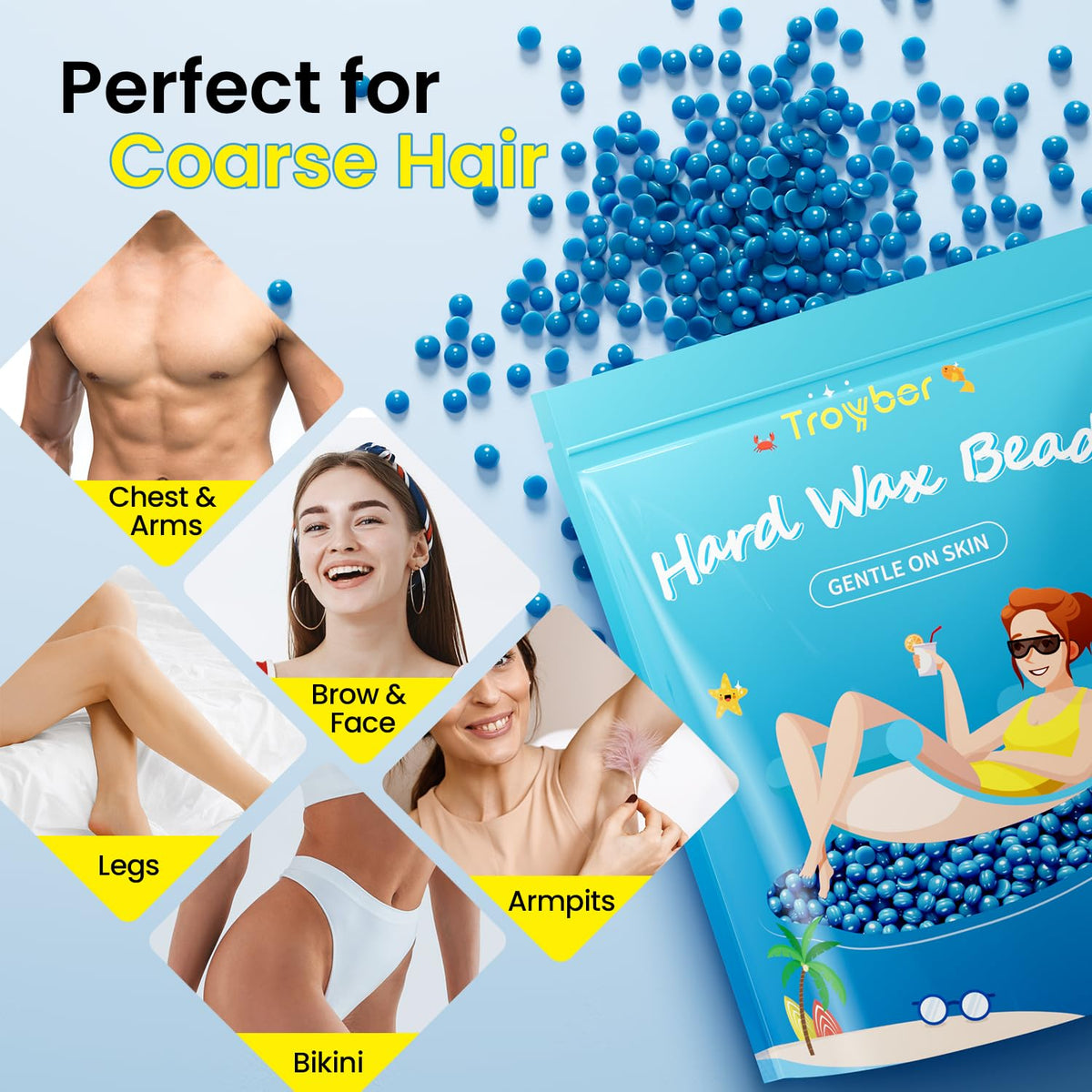 Troyber application on bikini area illustrating precise, stripless waxing
