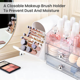 TRQWRO transparent drawers open displaying sorted lipsticks and polishes