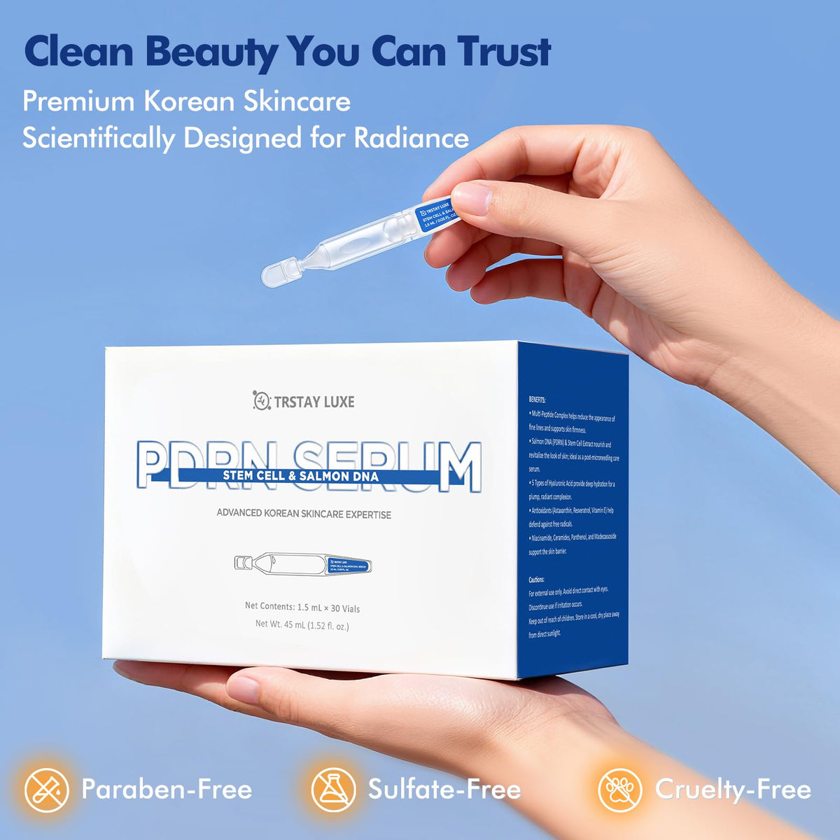 TRSTAY LUXE application demonstration post-microneedling showing gentle soothing benefit