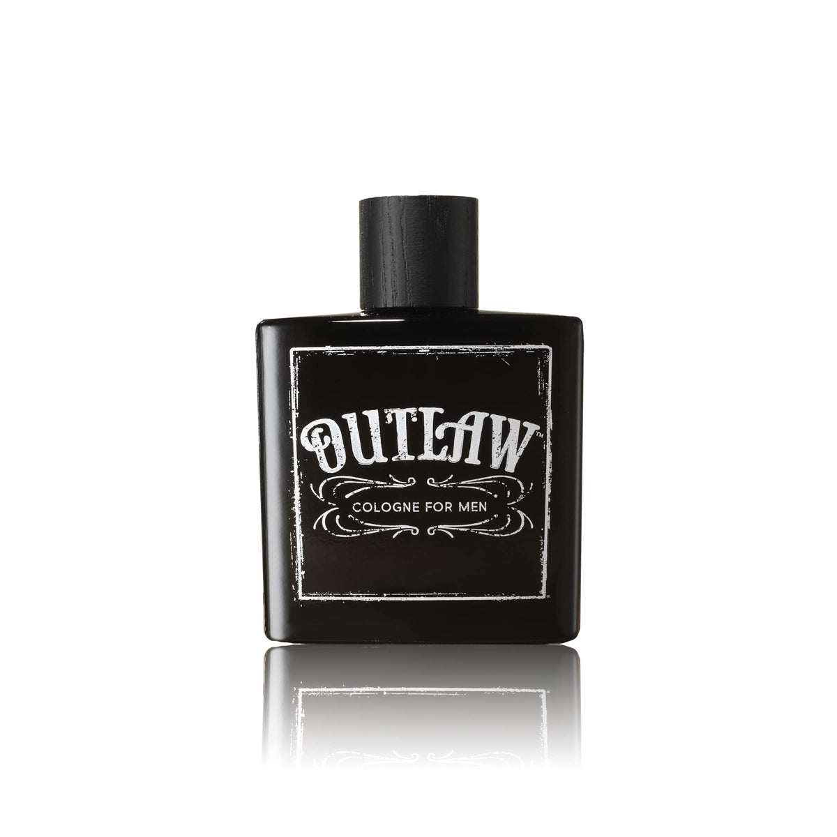 Tru Fragrance Beauty Outlaw angled bottle highlighting label text benefit: readable product details