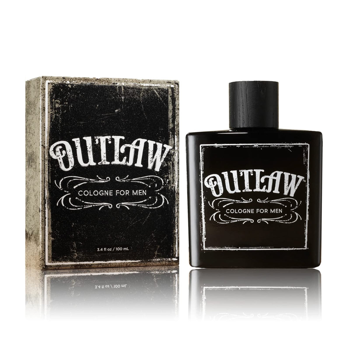 Tru Fragrance Beauty Outlaw front bottle showing label and rugged styling benefit: clear brand identity