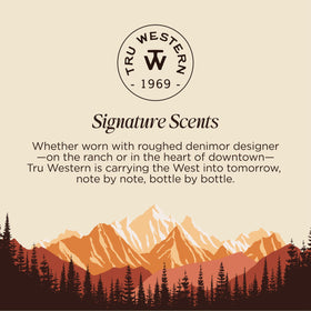 Tru Fragrance Beauty Outlaw notes close-up with fir and bergamot visuals benefit: natural ingredient feel
