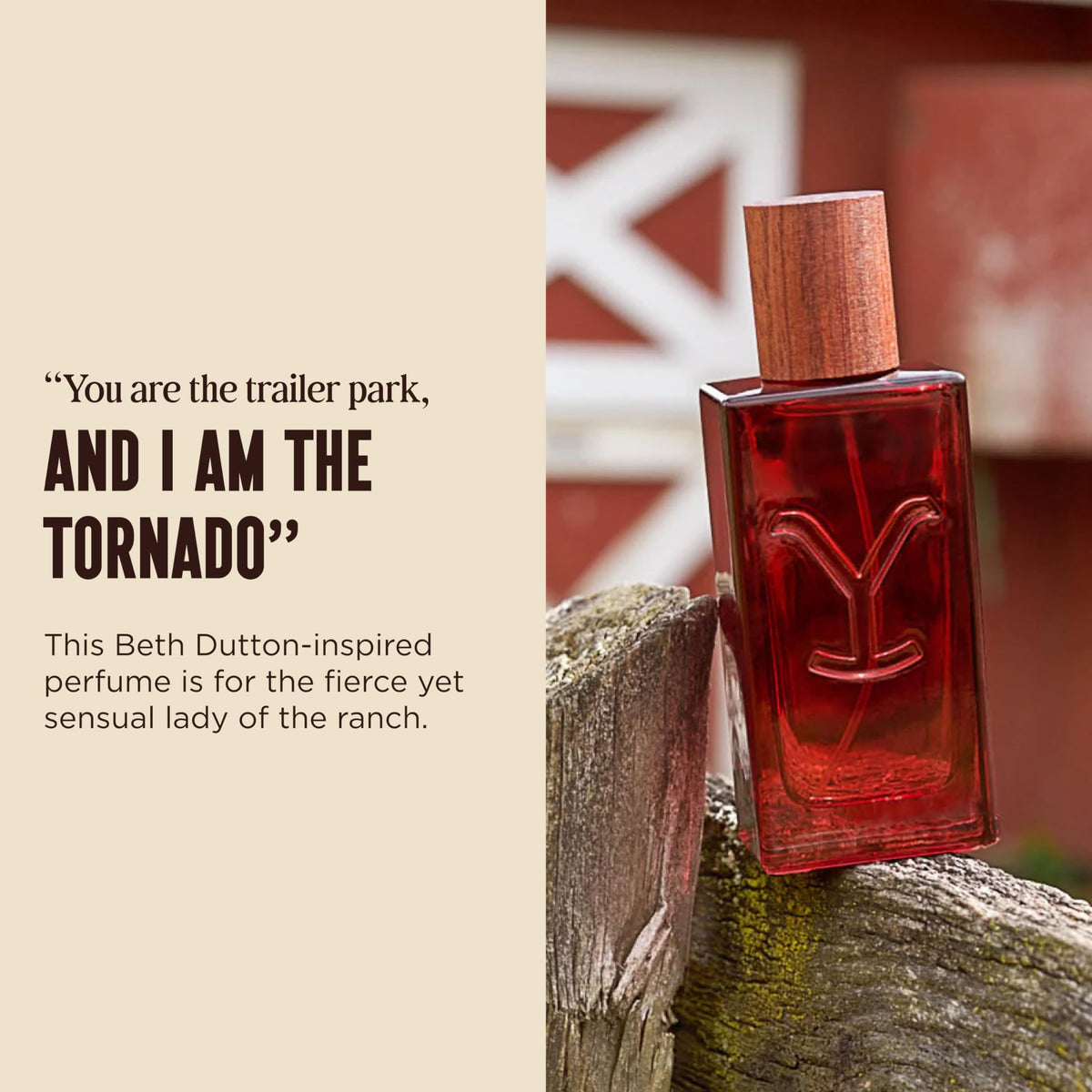 Tru Fragrance Beauty glass bottle casting a shadow to show Yellowstone Tornado’s premium finish