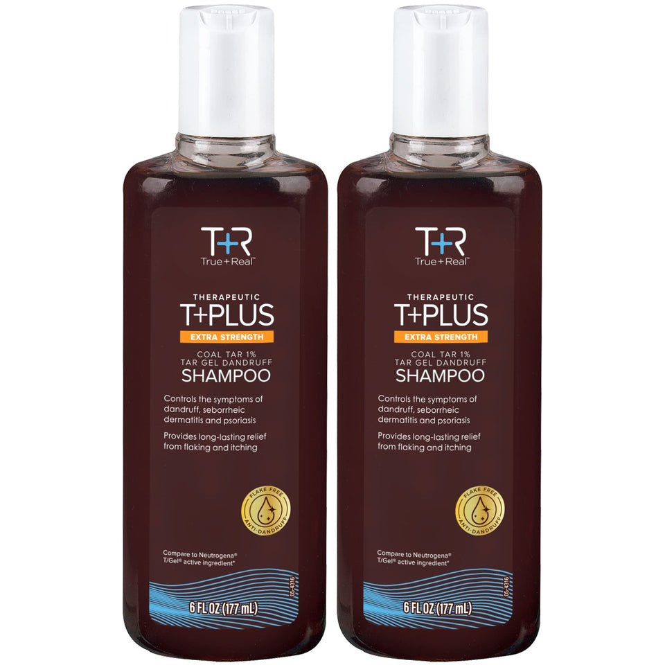 True+Real front packaging two-pack showing therapeutic shampoo and clear benefit