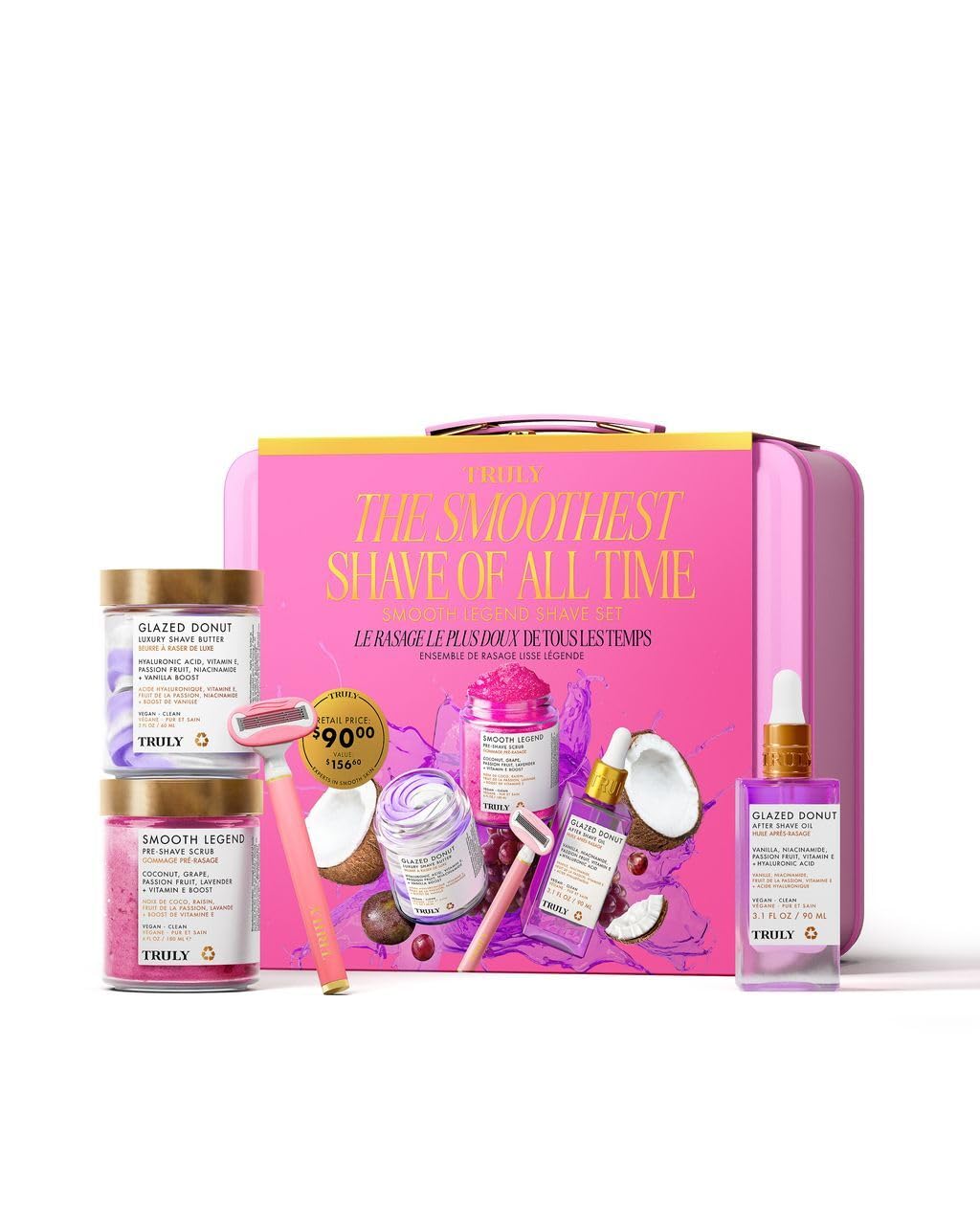 Truly Beauty front packaging showing full five-piece shave kit benefits