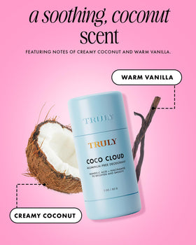 Back of Truly Coco Cloud packaging highlighting ingredient claims