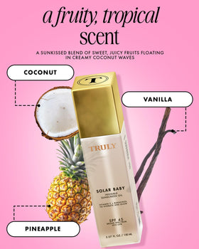 Truly ingredients label closeup showing vitamin C and bakuchiol benefit
