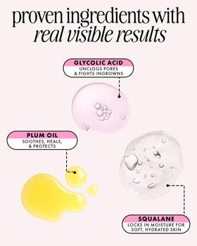 Truly serum applied to neck after shave demonstrating calming and smoothing benefit
