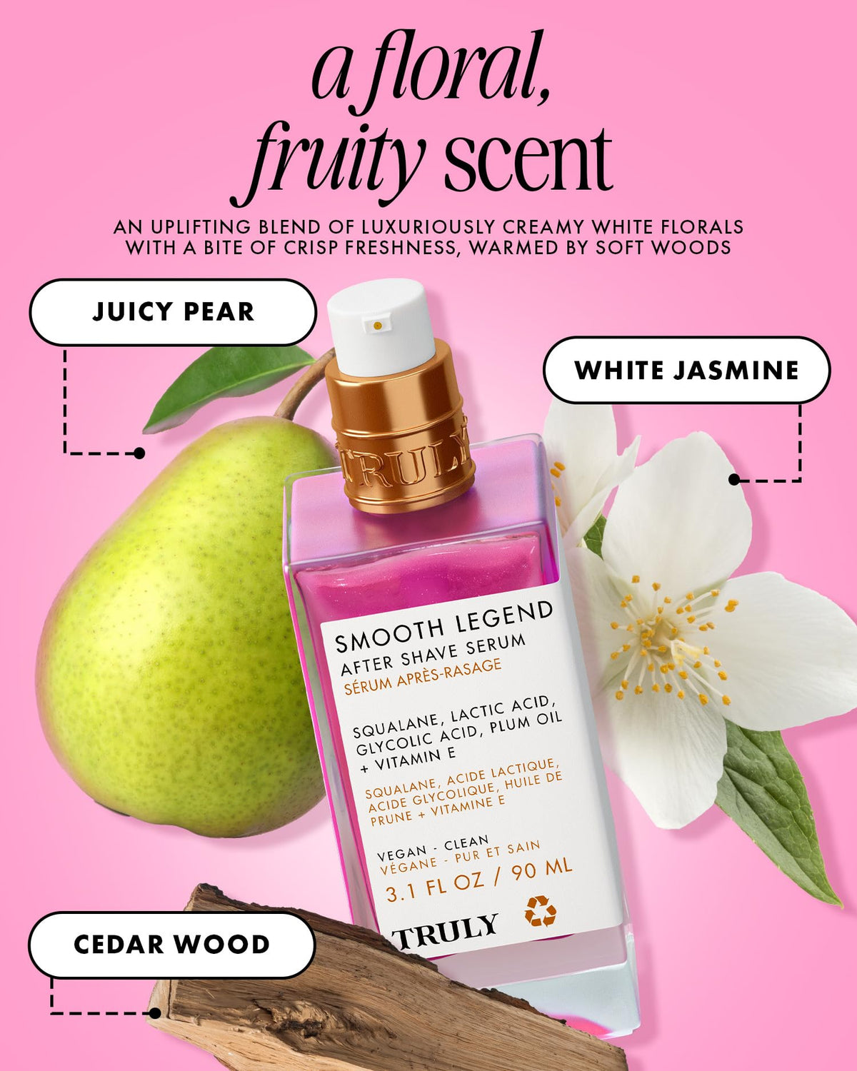 Truly bottle held in hand illustrating 3.1 fl oz size and travel-friendly benefit