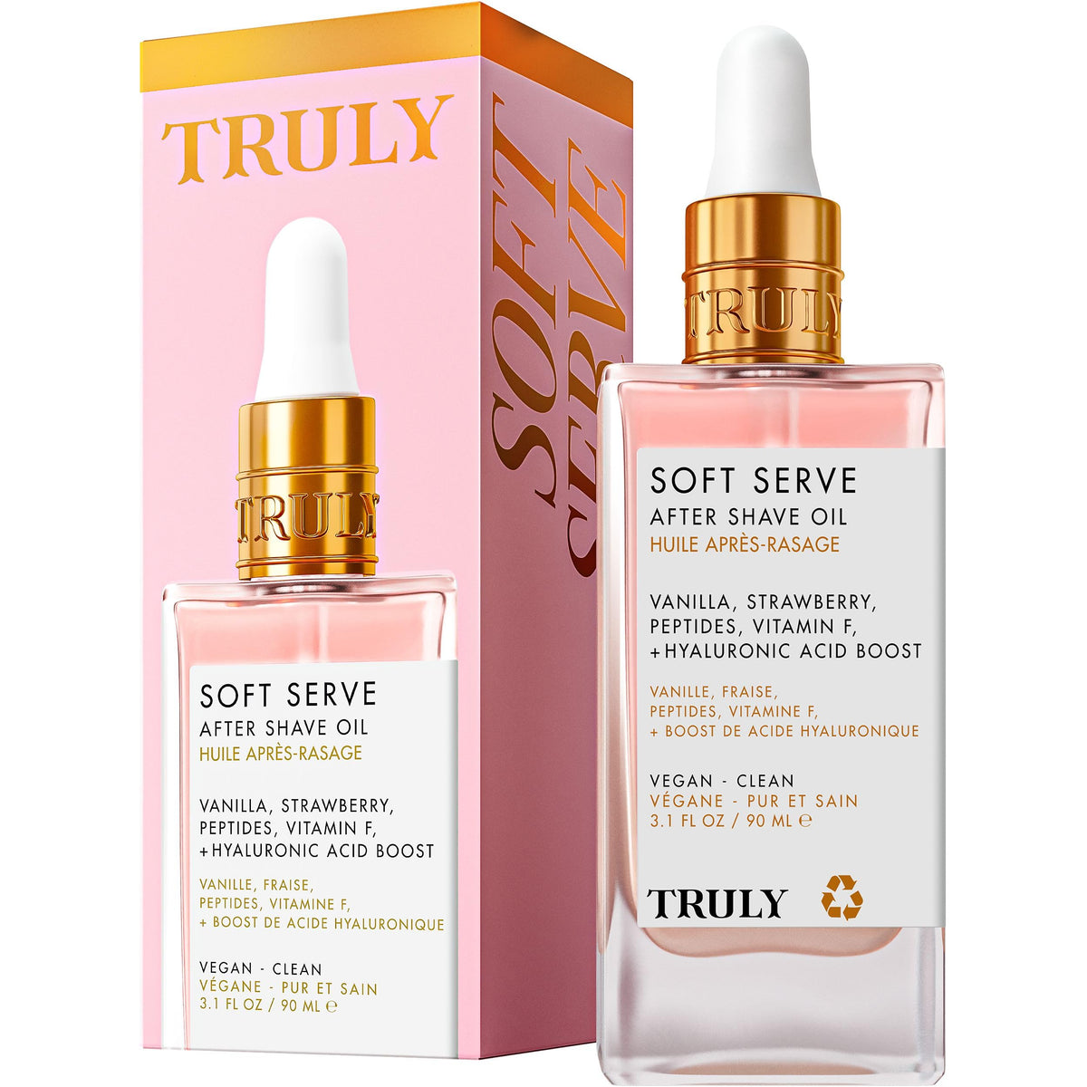 Truly front bottle view shows product packaging and calm finish benefit