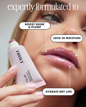 Truly texture swipe on white surface showing glossy, hydrating finish