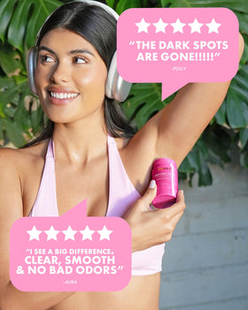 Truly deodorant on bathroom vanity to show everyday grooming use