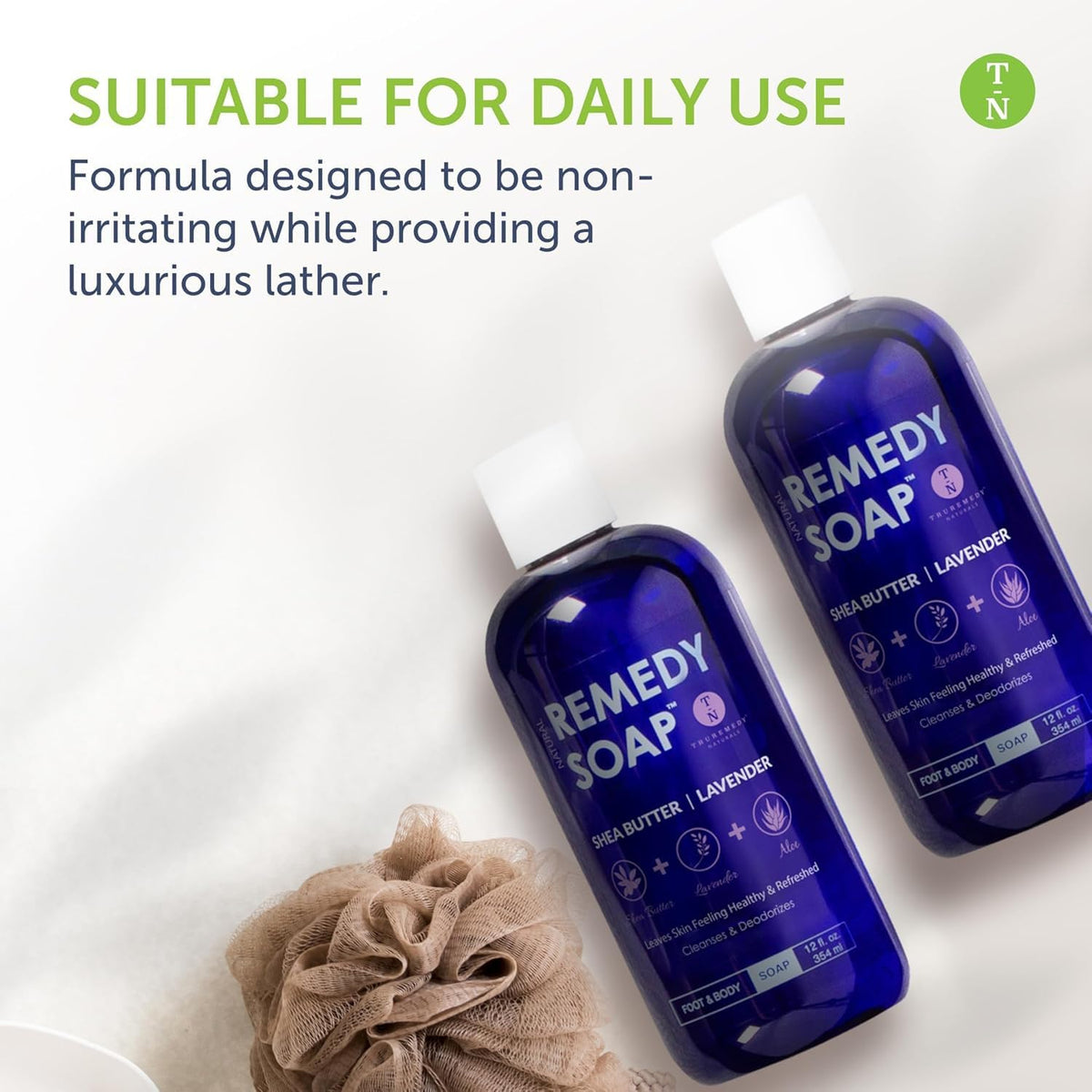 Truremedy Naturals in-shower usage on skin showing gentle cleanse and hydration