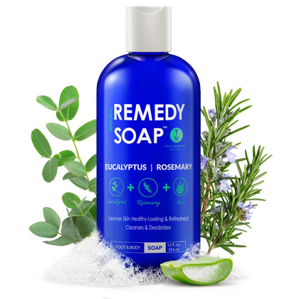 Truremedy Naturals front packaging showing botanical bottle and clear label, refreshing benefit