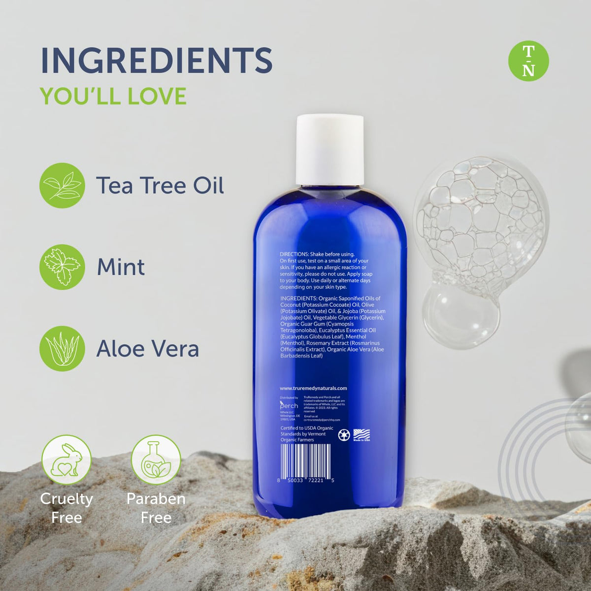 Truremedy Naturals pump dispensing light foam for quick cleansing and lather