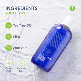 Truremedy Naturals ingredients flatlay with tea tree, peppermint, aloe and oils benefits