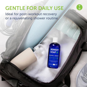 Truremedy Naturals in shower lifestyle scene showing invigorating post-workout refresh
