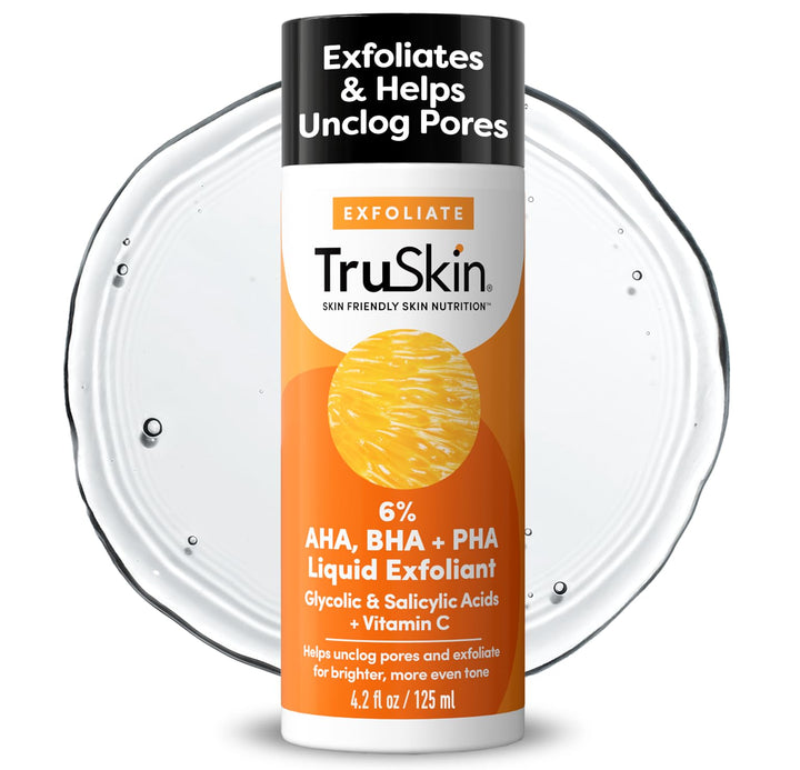TruSkin front bottle of BHA liquid exfoliant showing clear packaging and brand benefit