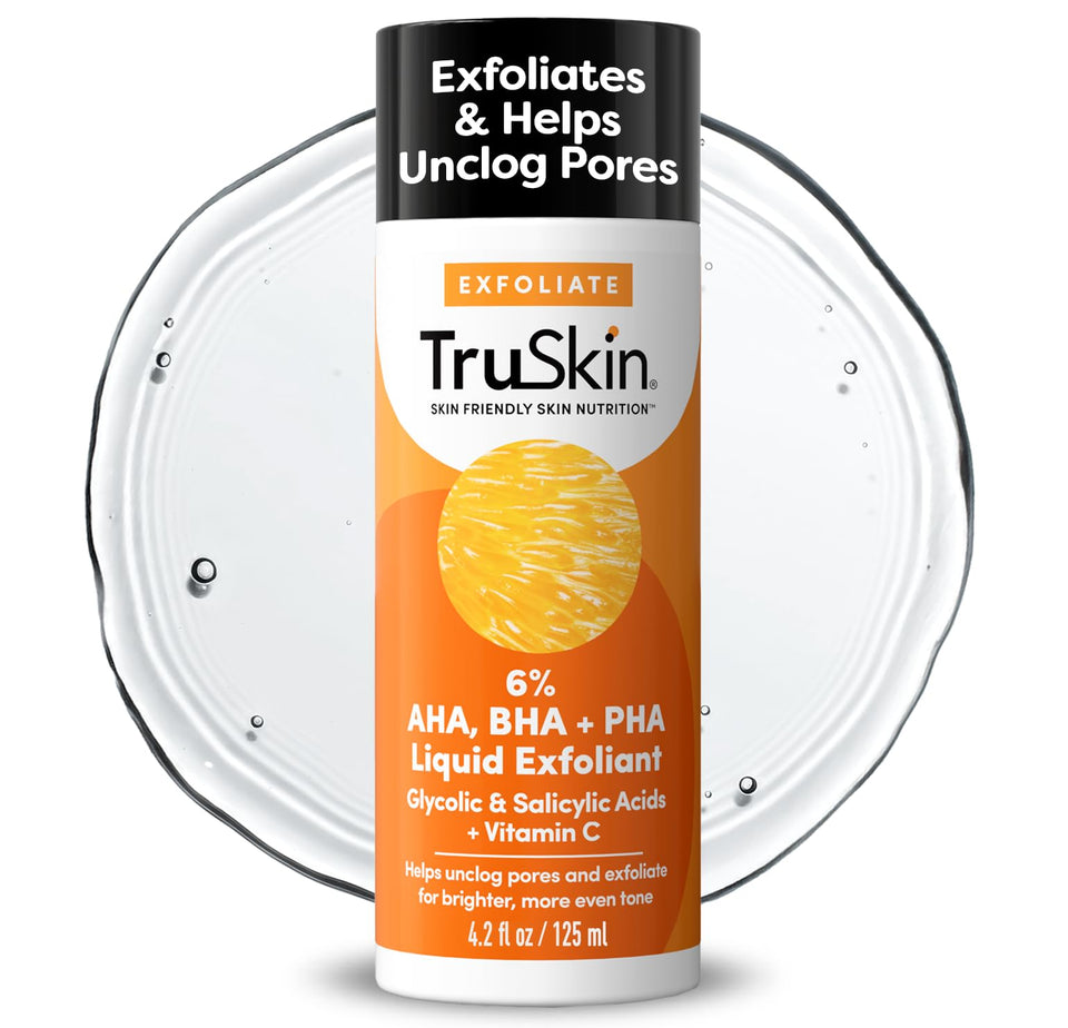 TruSkin front bottle of BHA liquid exfoliant showing clear packaging and brand benefit