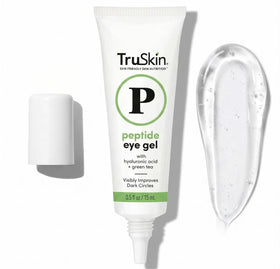 TruSkin front packaging of peptide eye gel showing compact jar and brand benefit