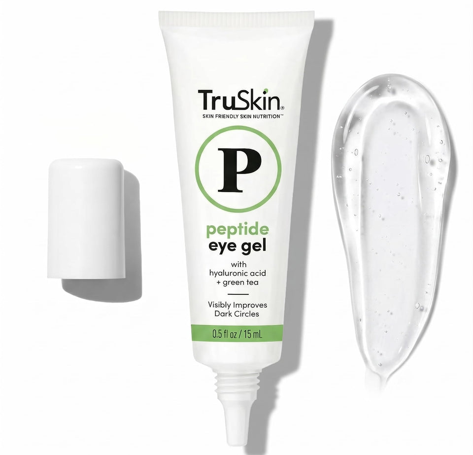 TruSkin front packaging of peptide eye gel showing compact jar and brand benefit