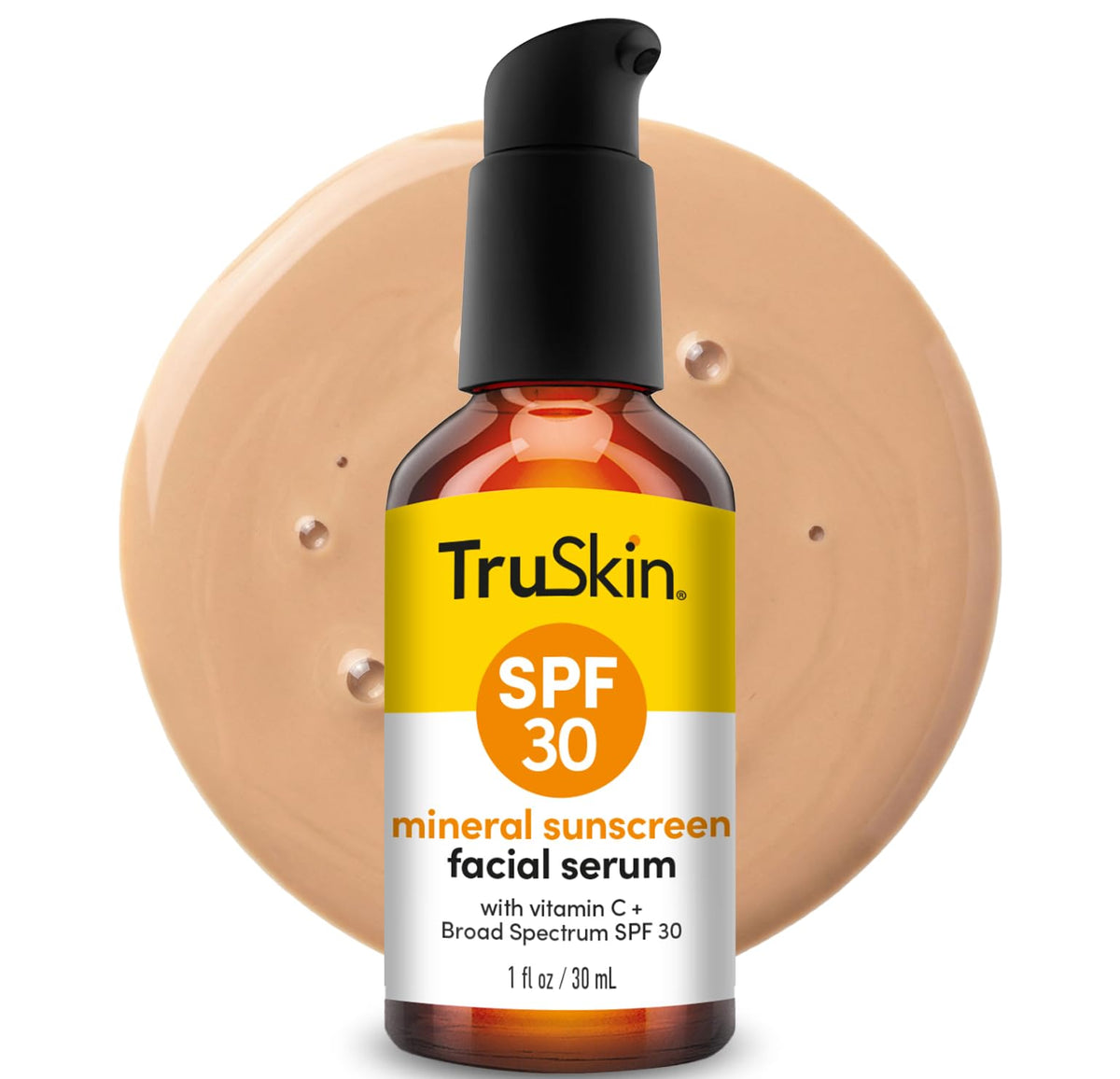 TruSkin front packaging showing SPF 30 and tinted serum benefits