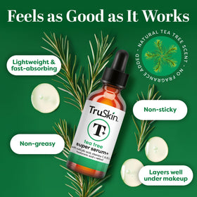 TruSkin ingredient flatlay with salicylic acid and tea tree visuals for clarifying benefits