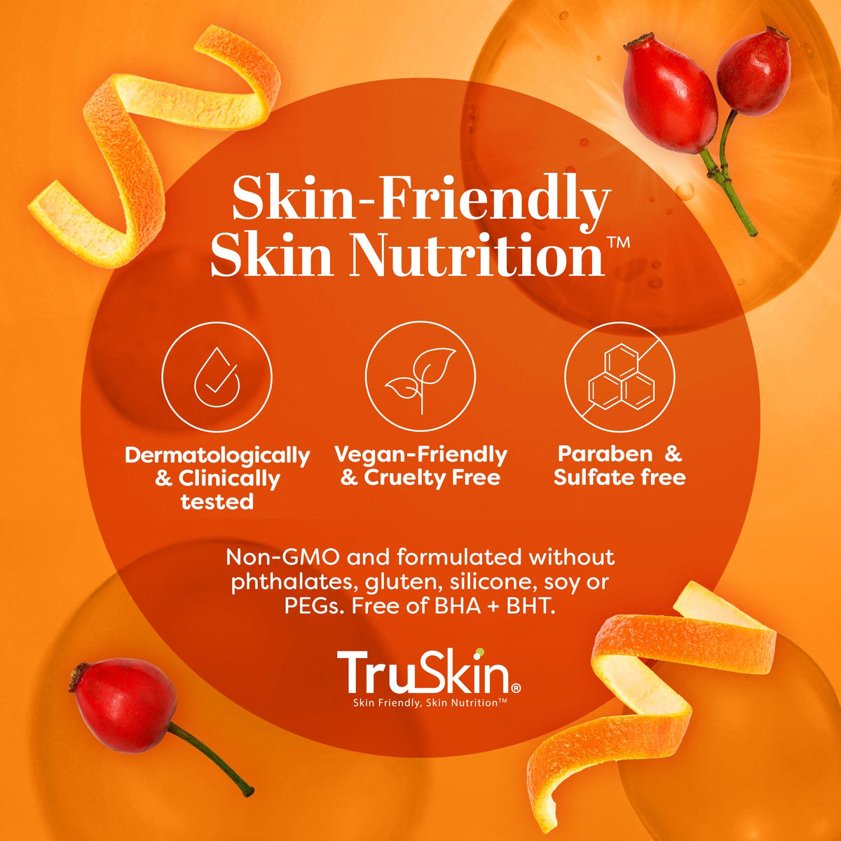 TruSkin ingredients display with vitamins C E MSM for brightening support