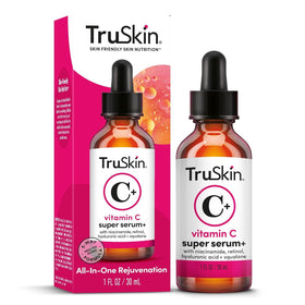 TruSkin flatlay of Vitamin C, retinol, niacinamide ingredients visually