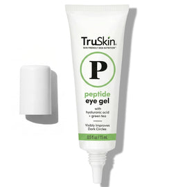 TruSkin eye gel on bathroom counter in morning routine lifestyle scene