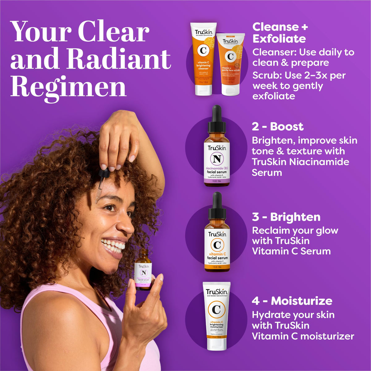 TruSkin applying serum to cheek to demonstrate even coverage and fast absorption