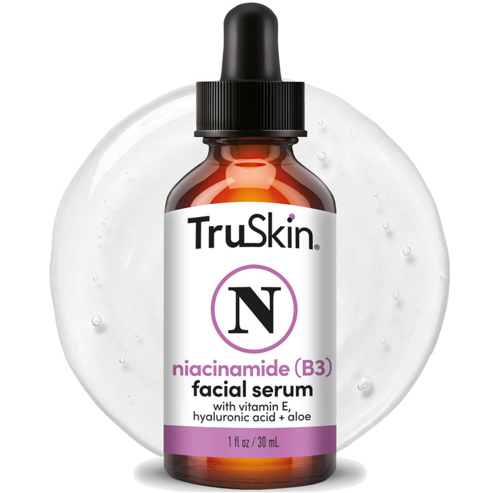 TruSkin front bottle showing label and clear formula for pore-refining benefits