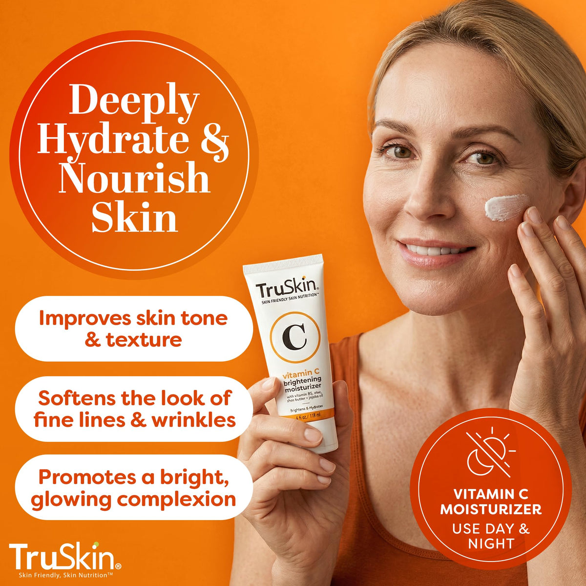 TruSkin open jar top view showing smooth brightening cream