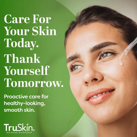 TruSkin 1 fl oz bottle next to common items to show compact travel-friendly size