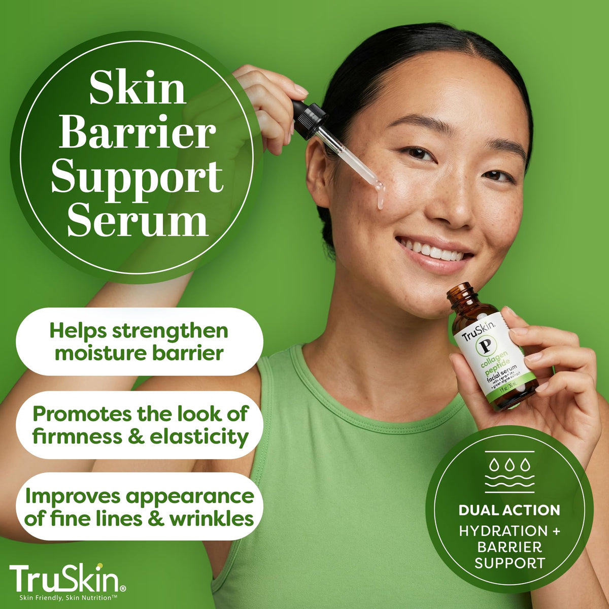 TruSkin serum texture close-up showing lightweight absorption and smooth finish
