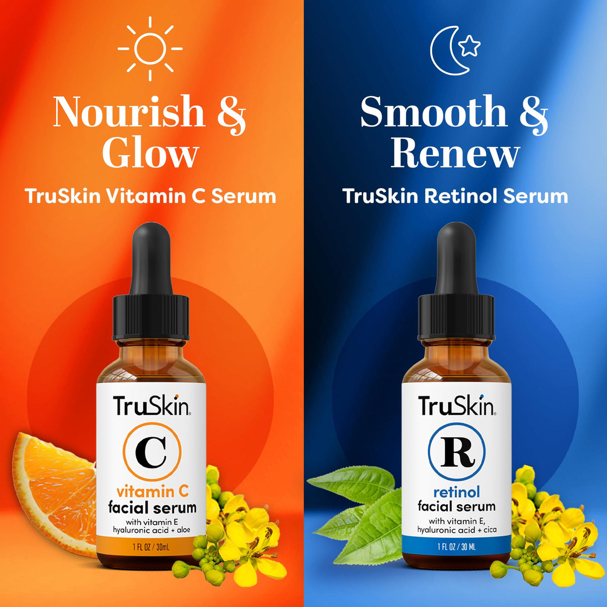TruSkin Retinol bottle front view showing smoothing overnight treatment benefits