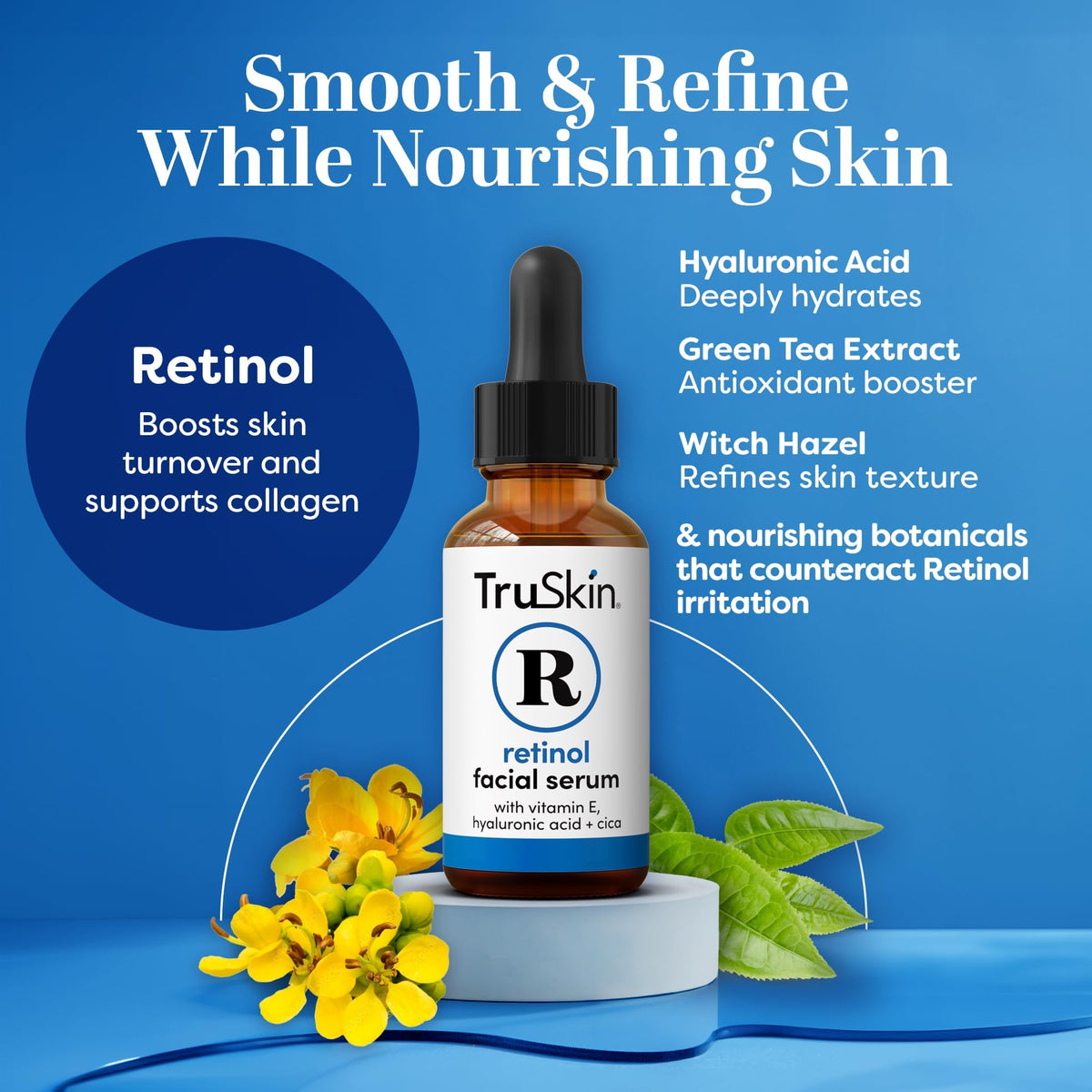 TruSkin dropper dispensing serum highlights easy application benefit