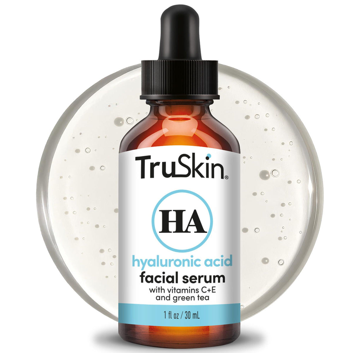 TruSkin serum front packaging showing bottle and clear label for easy identification and trust