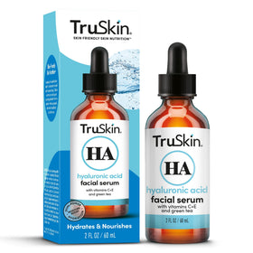 TruSkin bottle on bathroom shelf lifestyle shot conveying everyday clean skincare routine